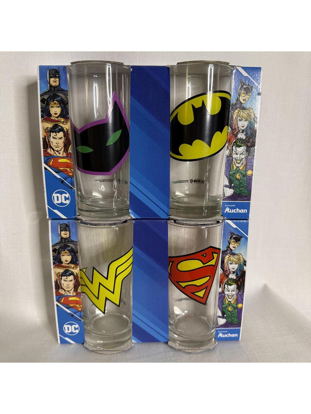 Set 4 DC Comics Glasses 9oz Includes Superman Wonder Woman Batman Cat Woman